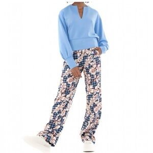 Scotch & Soda Amsterdam Blue Gingham & Burgundy Floral Print Pull On Pants in L